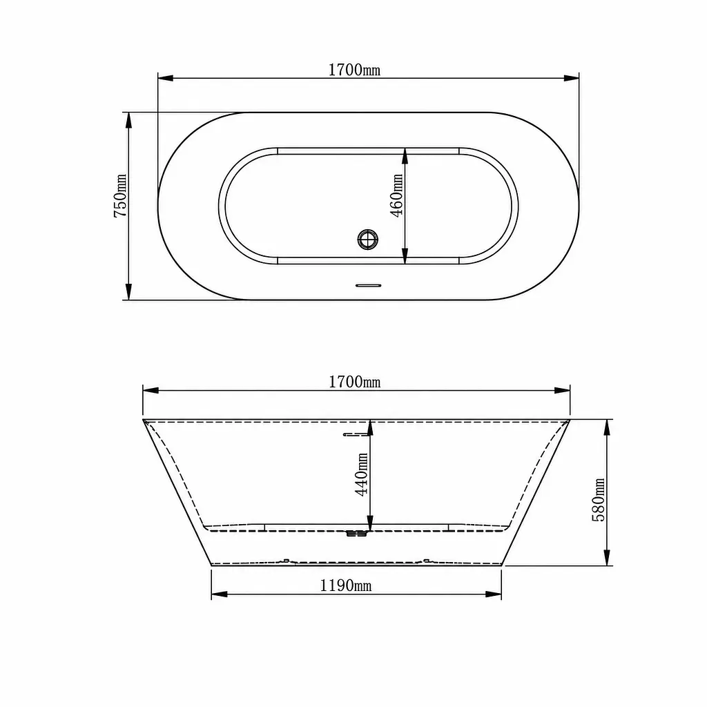 Окремостояча акрилова ванна VBI Grivola 170x75, біла VBI-070917 - фото 6