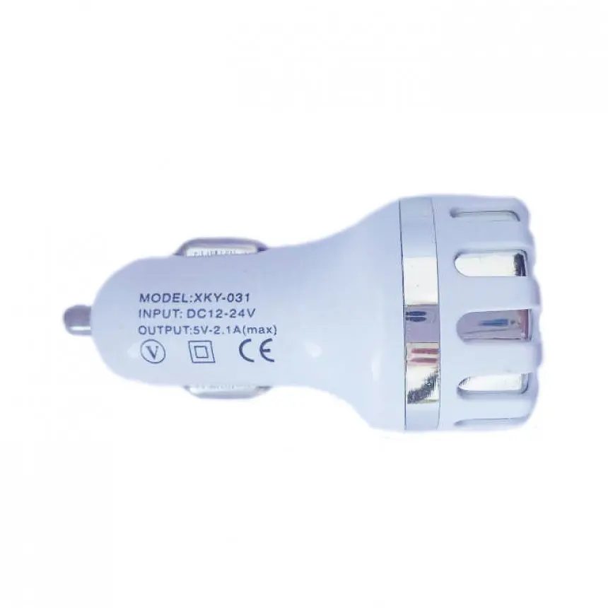 Зарядний пристрій в авто круглий рифлений 11587 2 USB 2.1 A White Silver (10962) - фото 2