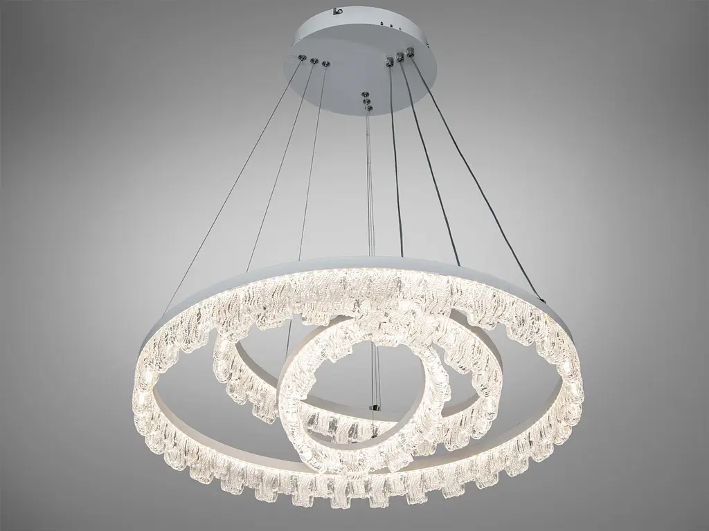 Стильная подвесная LED-люстра для зала Diasha MD78201/600+400+200WH, біла, 105W, Ø60 см, 3 кільця - фото 2