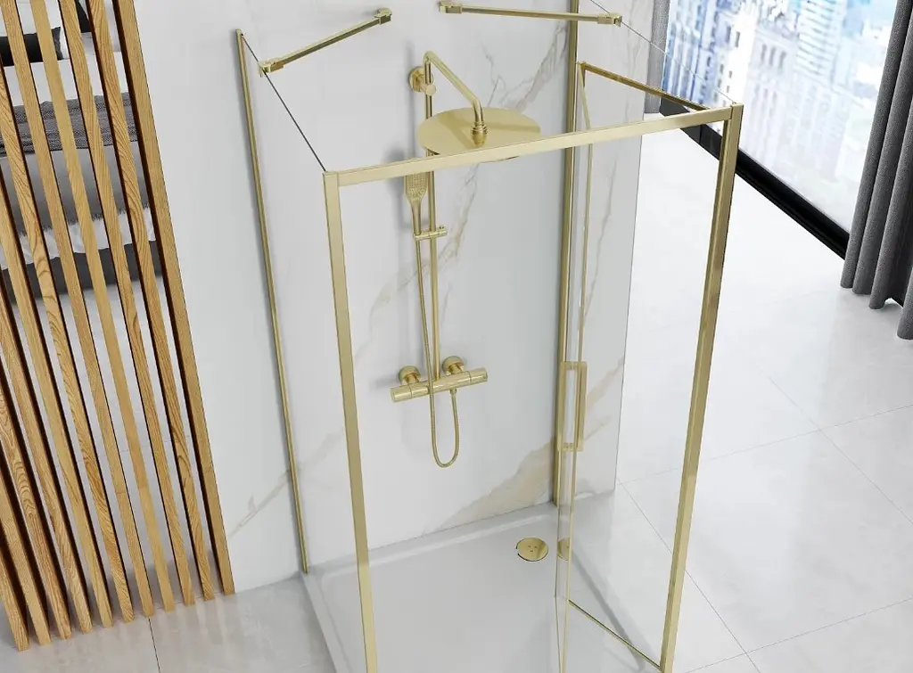 Душова кабіна Rea Rapid Fold 100x80 gold пристінна REA-KPL-09406, Золотий, Універсальна, прозорий, золотий - фото 2