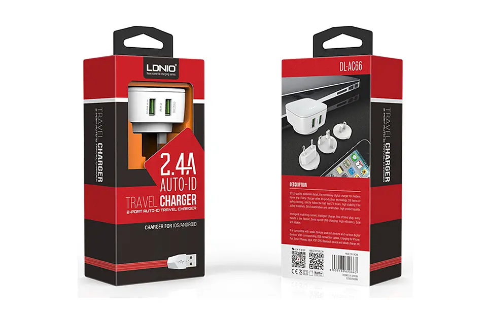 Мережевий зарядний пристрій LDNIO DL-AC66 Wall Charger 2 USB + кабель Iphone - фото 3