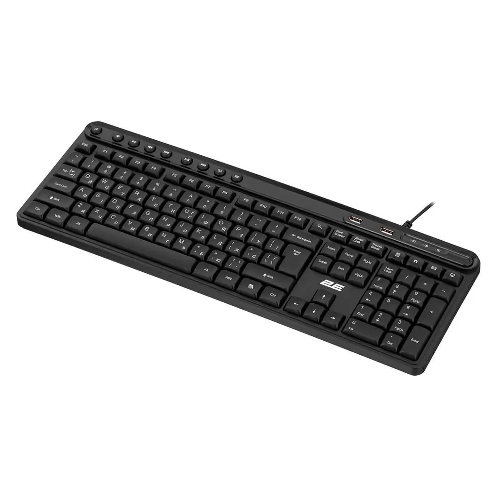 Клавіатура 2E KS1100 104key 2xUSB HUB EN/UK Black (2E-KS1100UB_UA) - фото 2
