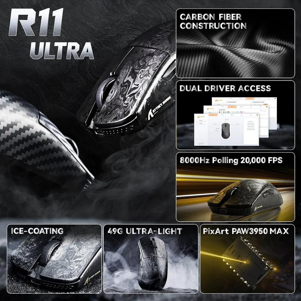 Миша Attack Shark R11 Ultra Forged чорна (AS-6972792472393-B) [166746] - фото 4
