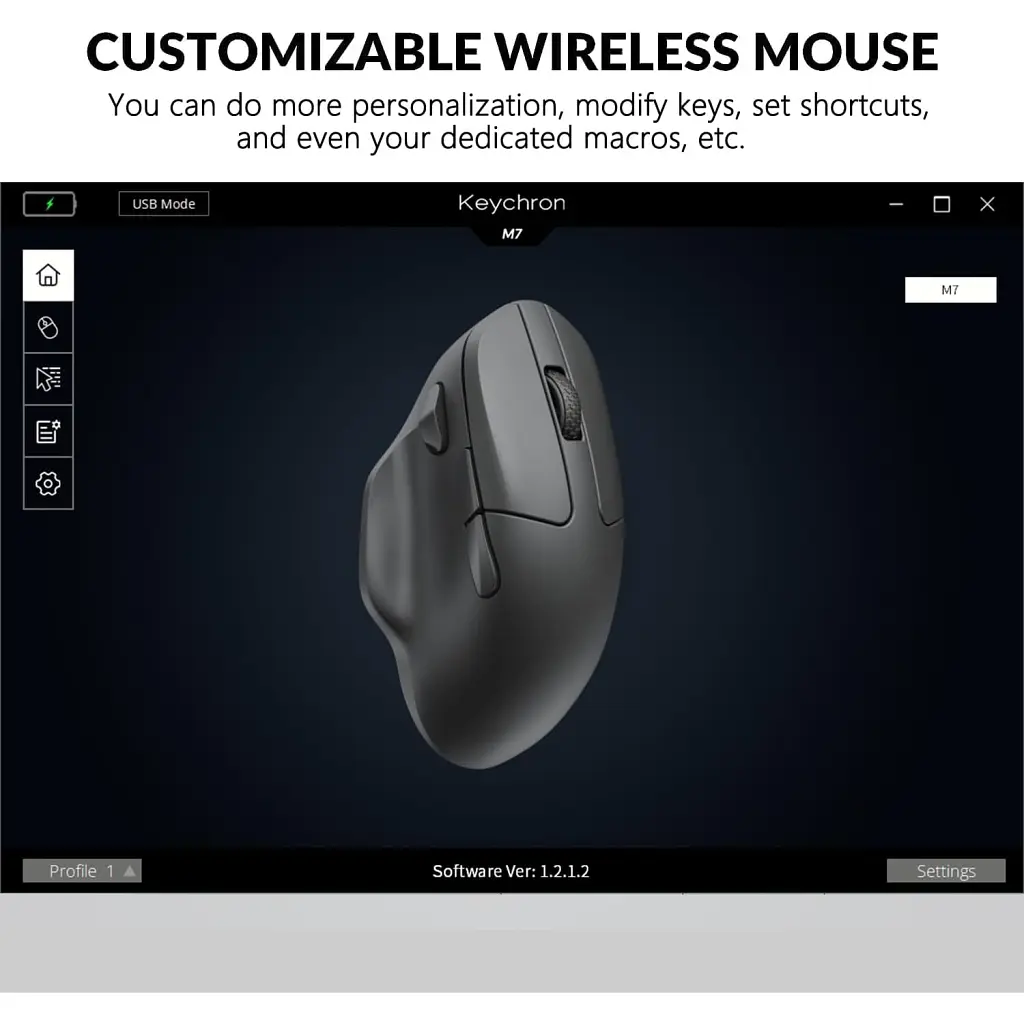 Мишка Keychron M7 Wireless/Bluetooth/USB Black (M7-A1) - фото 2