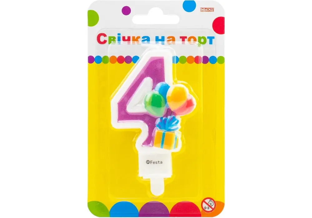 Свічка - цифра "Maxi" /MX622069-4/ "4" кульки 7,62см (1/24)
