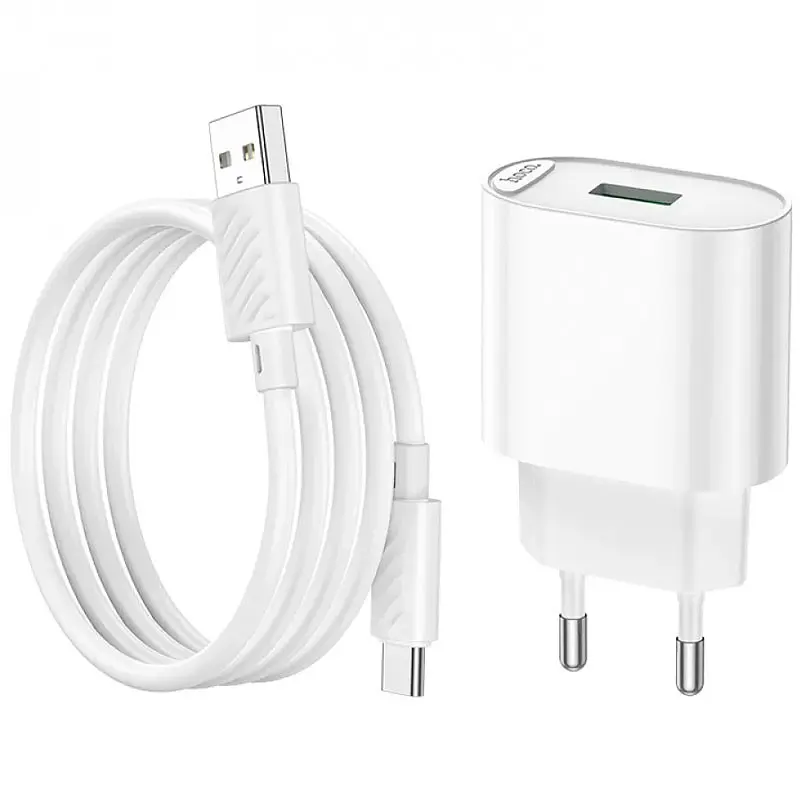 МЗП Hoco C109A Fighter QC3.0 18W (1USB-A) + кабель USB to Type-C White - фото 5