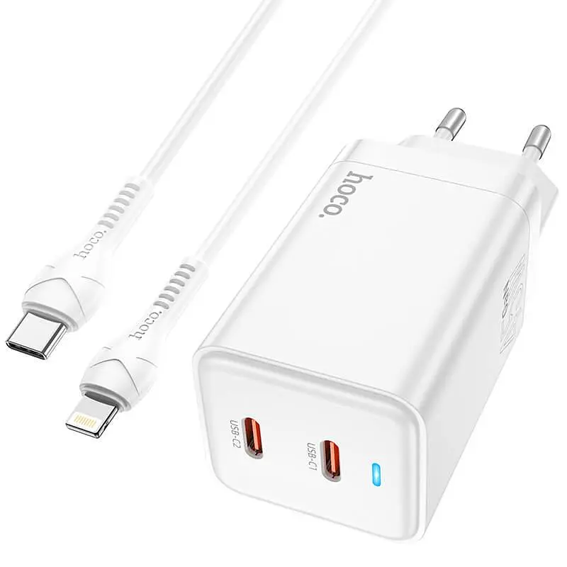 Адаптер мережевий HOCO Type-c to Lightning Cable Astral N23 2Type-C 45W біле - фото 4