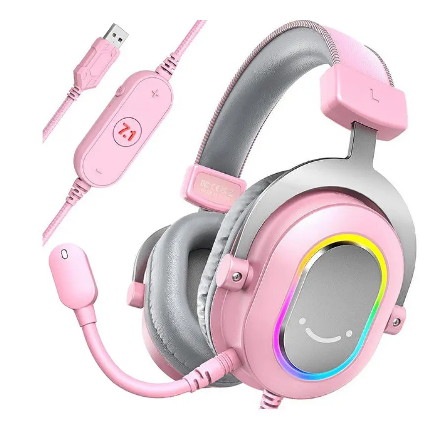 Ігрові навушники з мікрофоном Fifine H-6P RGB USB 7.1 Pink - фото 9