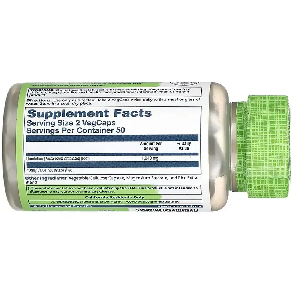 Корінь кульбаби Solaray Dandelion Root 520 мг 100 веганських капсул - фото 3
