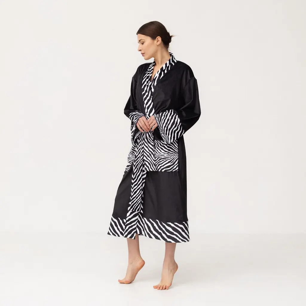 Кімоно жіноче з плюшевого велюру Kimono Black and White Zebra 18369 2XL - фото 6