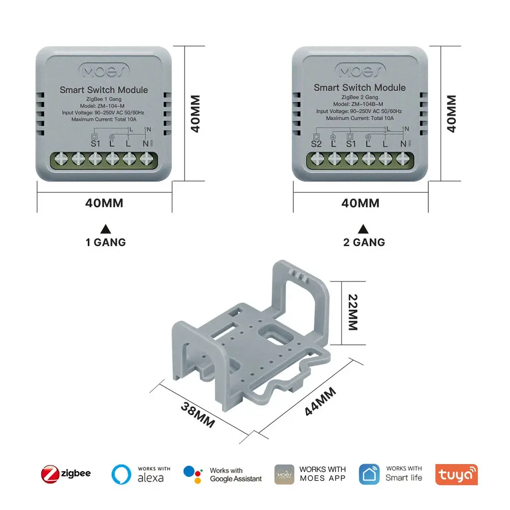 Реле Zigbee Moes ZM-104B-M Tuya Smart Switch 2ch 10 А двоканальне - фото 3