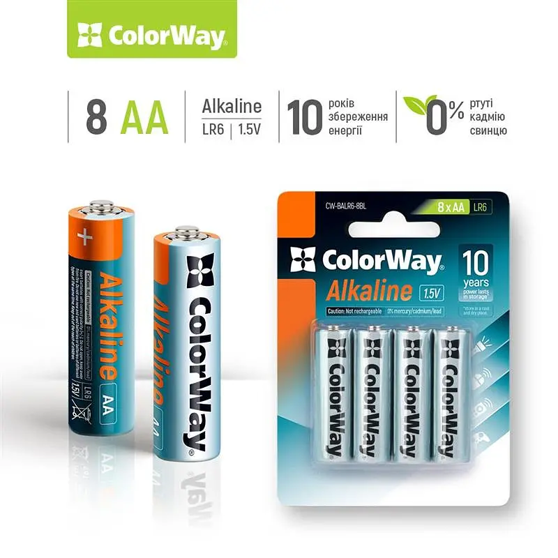 Батарейка ColorWay Alkaline Power AA/LR06 BL 8шт - фото 2