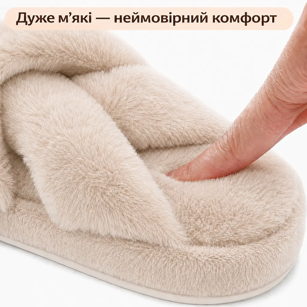 Жіночі домашні капці з хутром — теплі, м’які тапочки для дому з відкритим носком 36-37, бежевий KT8003921 - фото 10