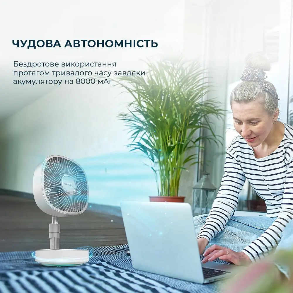 Портативний вентилятор CECOTEC Telescopic fan EnergySilence 1000 FoldAir Portable CCTC-08361 White - фото 3
