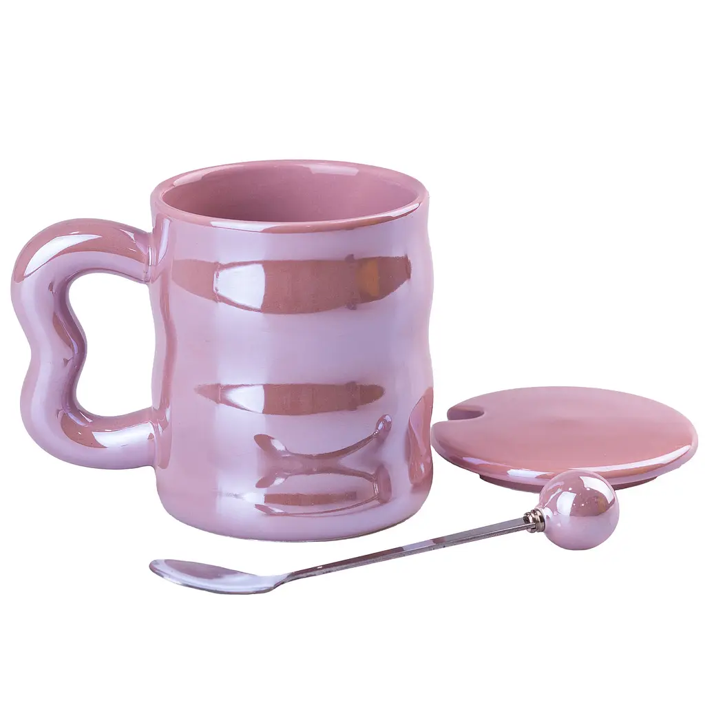 Чашка керамическая Happy Life Love с крышкой и ложкой розовая 400 мл HP732 - фото 4