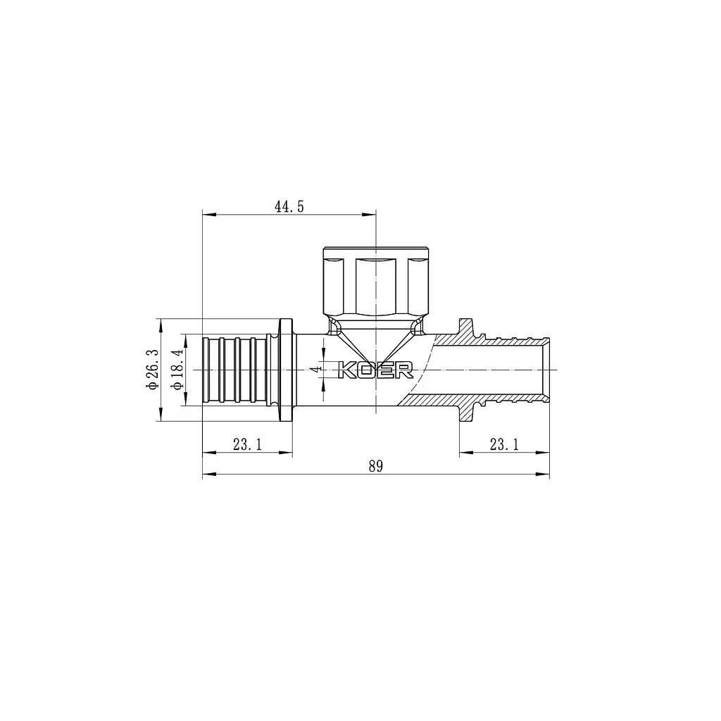Трійник перехідний з ВР Koer Ka.T20-06F-20 - 20(2.8mm) x 1/2"F x 20(2.8mm) KR4895 - фото 4