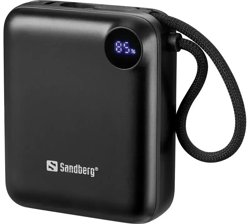 Портативний акумулятор Sandberg 10000mAh 20W PD QC3.0 USB-C In / Out PowerThru with built-in 2xUSB-C cables - фото 2