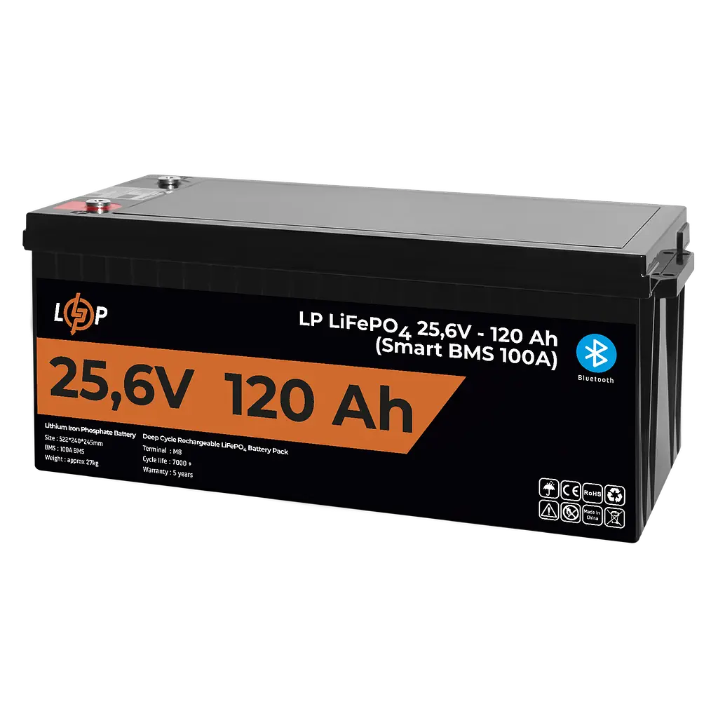Акумулятор LP LiFePO4 25,6V - 120 Ah (3072Wh) (Smart BMS 100А) з BT пластик для ДБЖ - фото 3