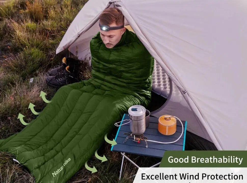 Спальник Naturehike CWM400 (CNK2300SD013) +6°C – с натуральным пухом - зеленый - фото 9