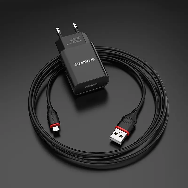 Зарядное устройство комплект с кабелем micro-USB Borofone BA20A Sharp черный набор - фото 2
