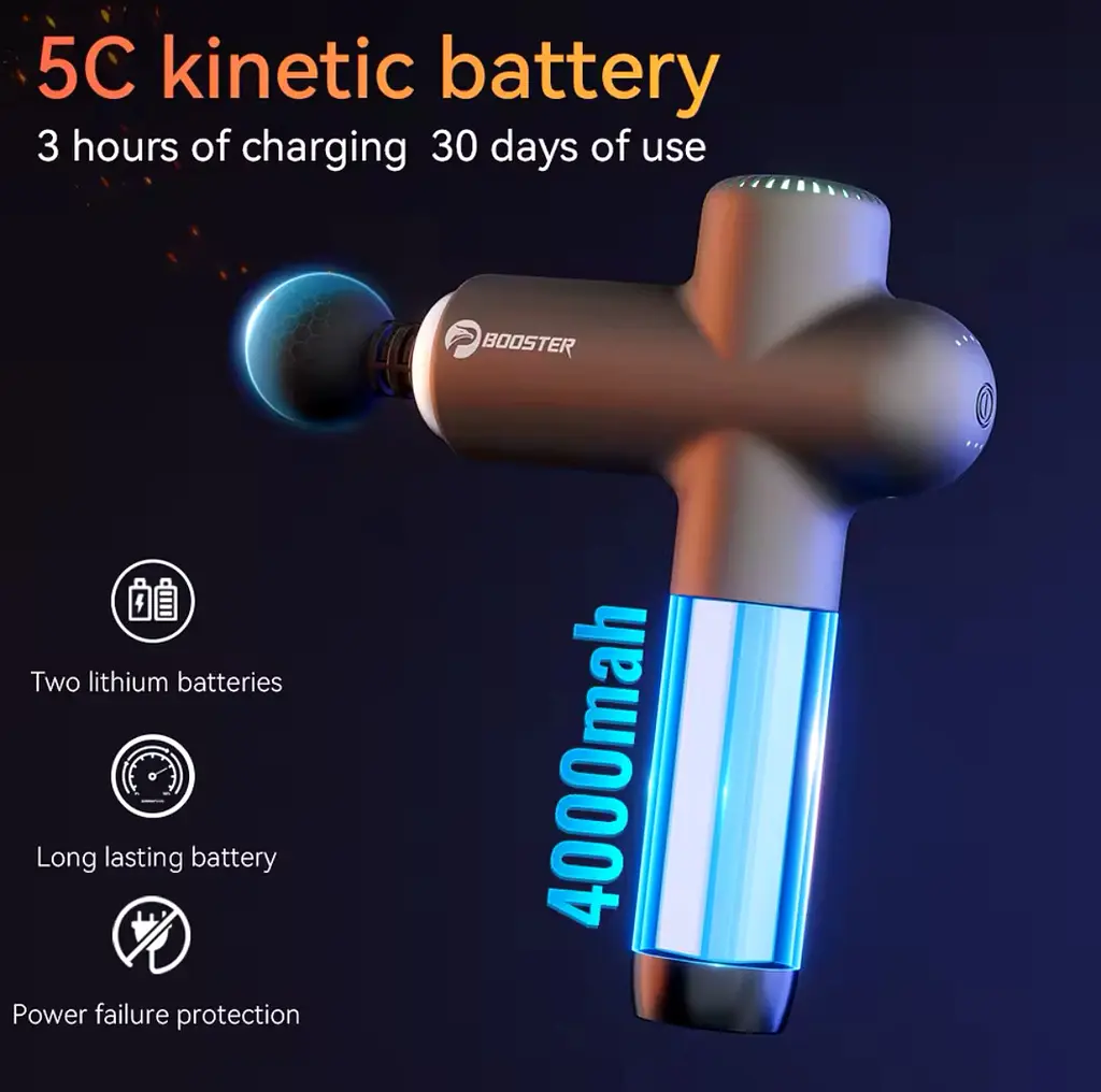 Масажер перкусійний Booster Lightsaber 4000mah 8 насадок Чорний (2430451836) - фото 5