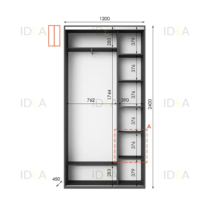 Шафа-купе Idea серія 1 120 x 45 x 240 см Антрацит - фото 2