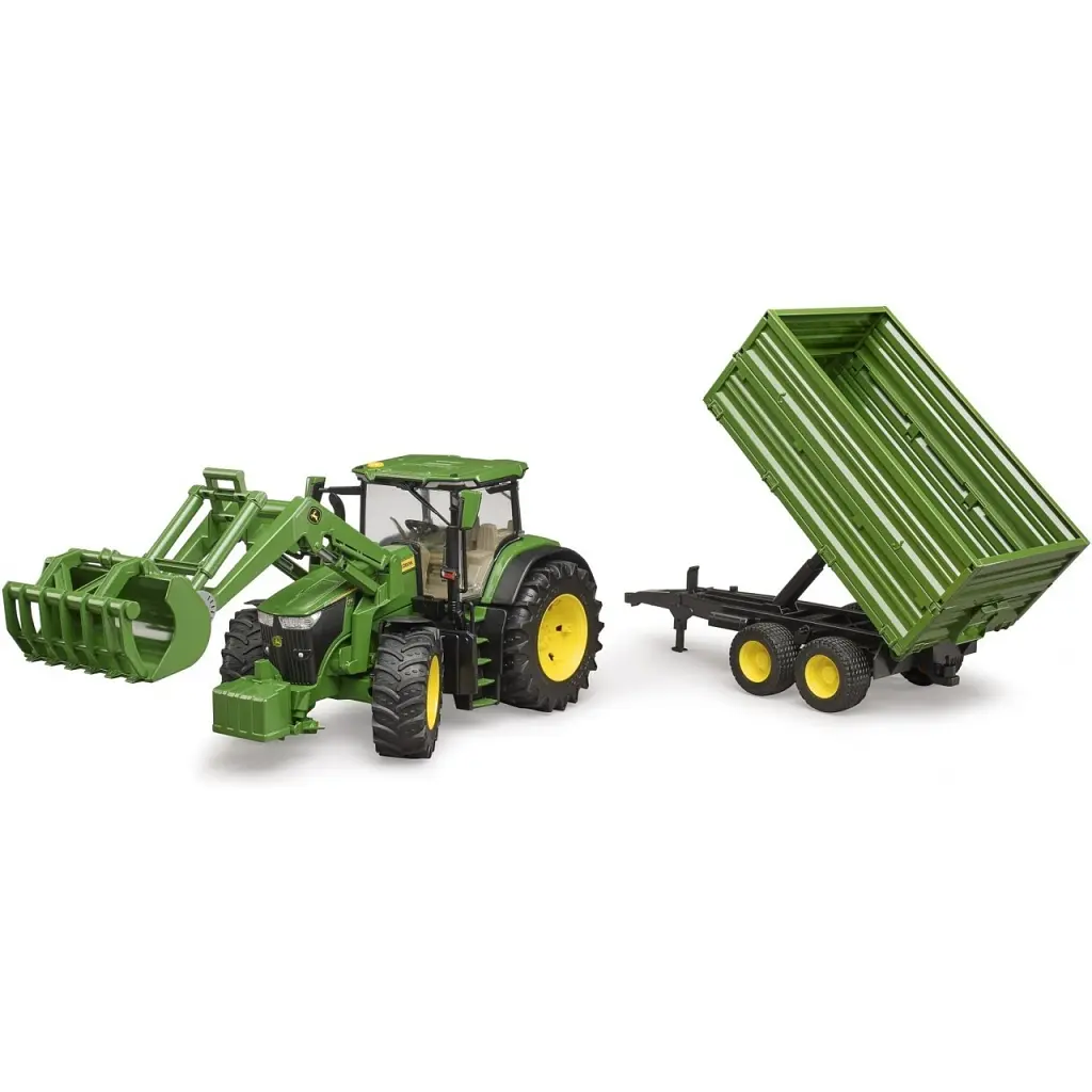 Масштабна модель автомобіля Bruder трактор John Deere 7R 350 з навантажувачем та причепом (03155) - фото 5