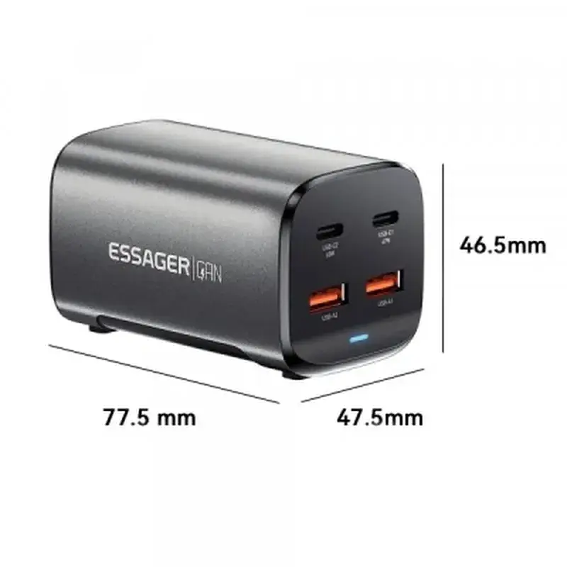 Зарядний пристрій Essager 2xUSB-C + 2xUSB 67W GaN (ECT2AC-JYB0G-Z) - фото 7
