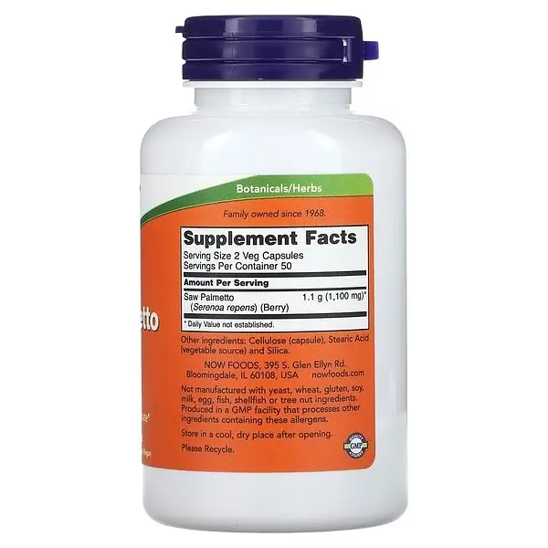 Натуральна добавка NOW Saw Palmetto Berries 550 mg, 100 вегакапсул - фото 2
