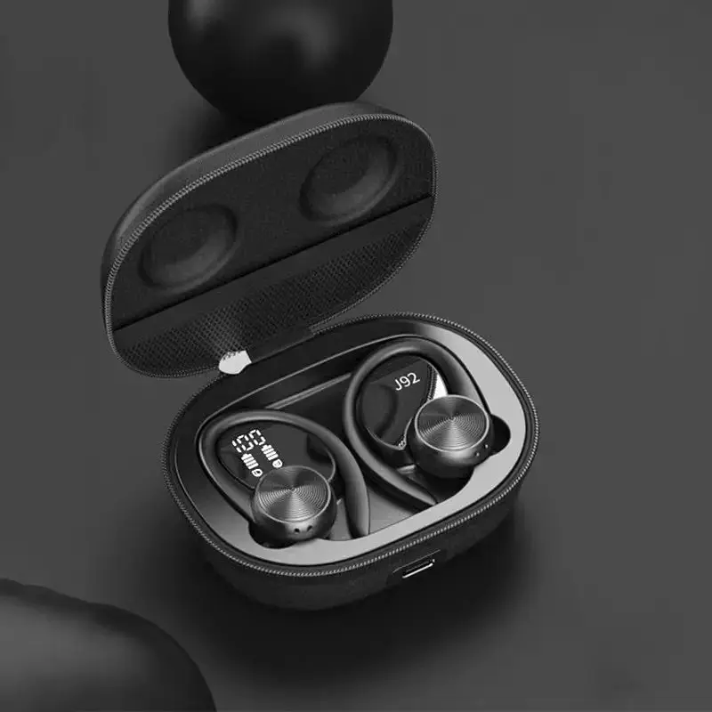 Беспроводные спортивные Bluetooth наушники TWS J92 c тканевым зарядным кейсом, сенсорами управления чёрные - фото 6