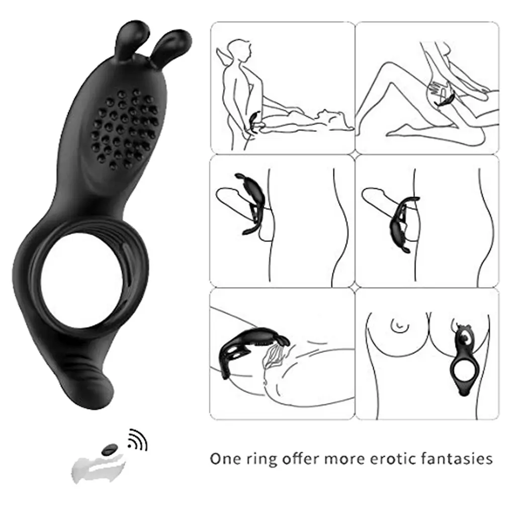 Ерекційне кільце B - Series Cute Rabbit Vibration, 11.7 см (чорний) - фото 3