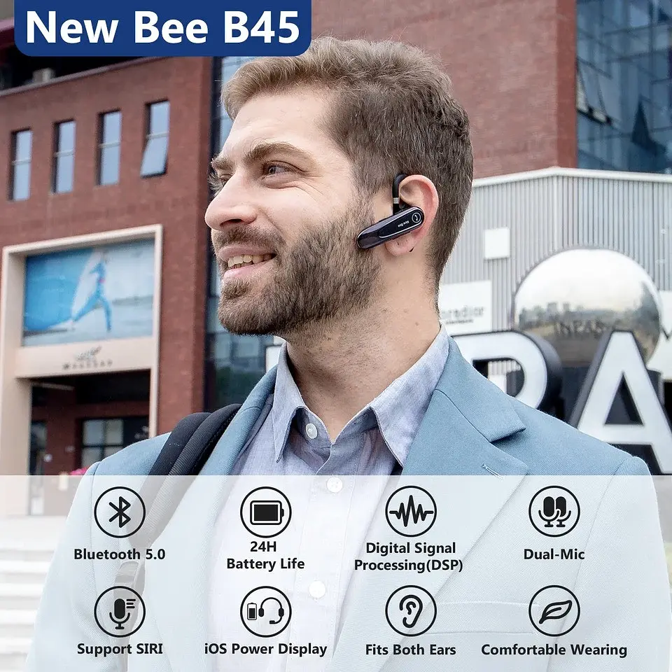Бездротова гарнітура Bluetooth навушник вкладиш New Bee LC-B45C з активним шумозаглушенням + кейс-чохол Чорний - фото 10