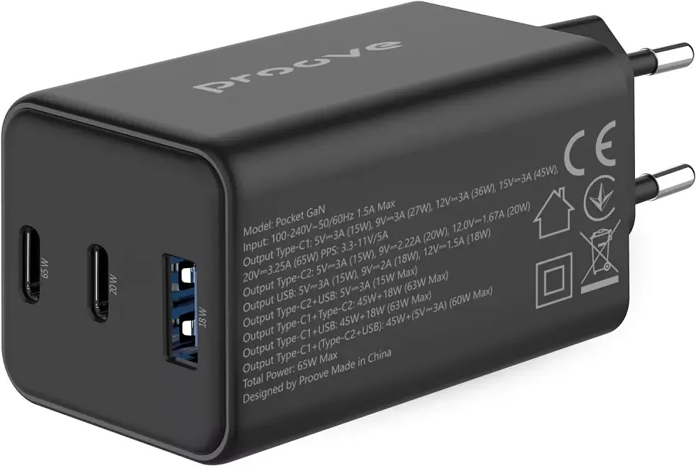 Зарядний пристрій Proove Pocket GaN 65W 2Type-C + USB black (WCPG65121201) - фото 4