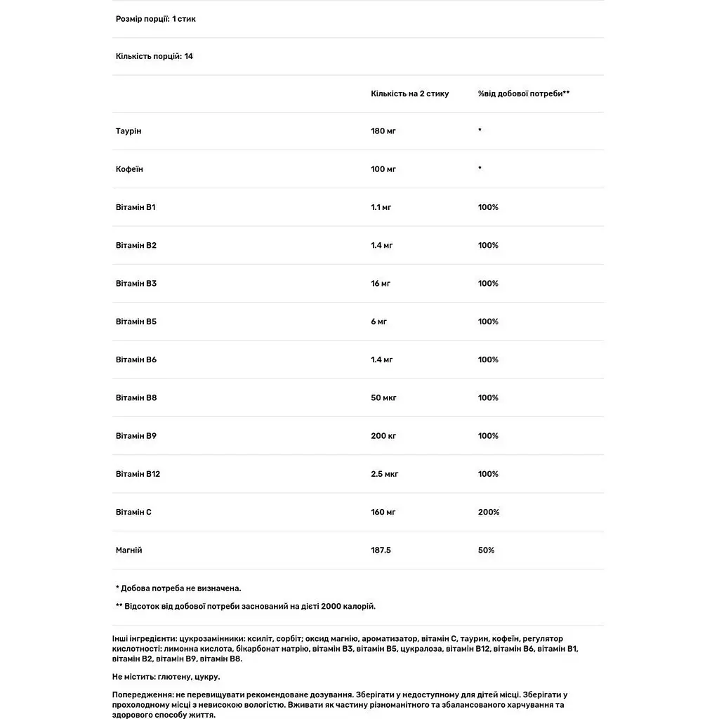 Кофеїн Vitamin'22 Cafeine + Мобілізація енергії та життєвої сили 14 стіків - фото 2