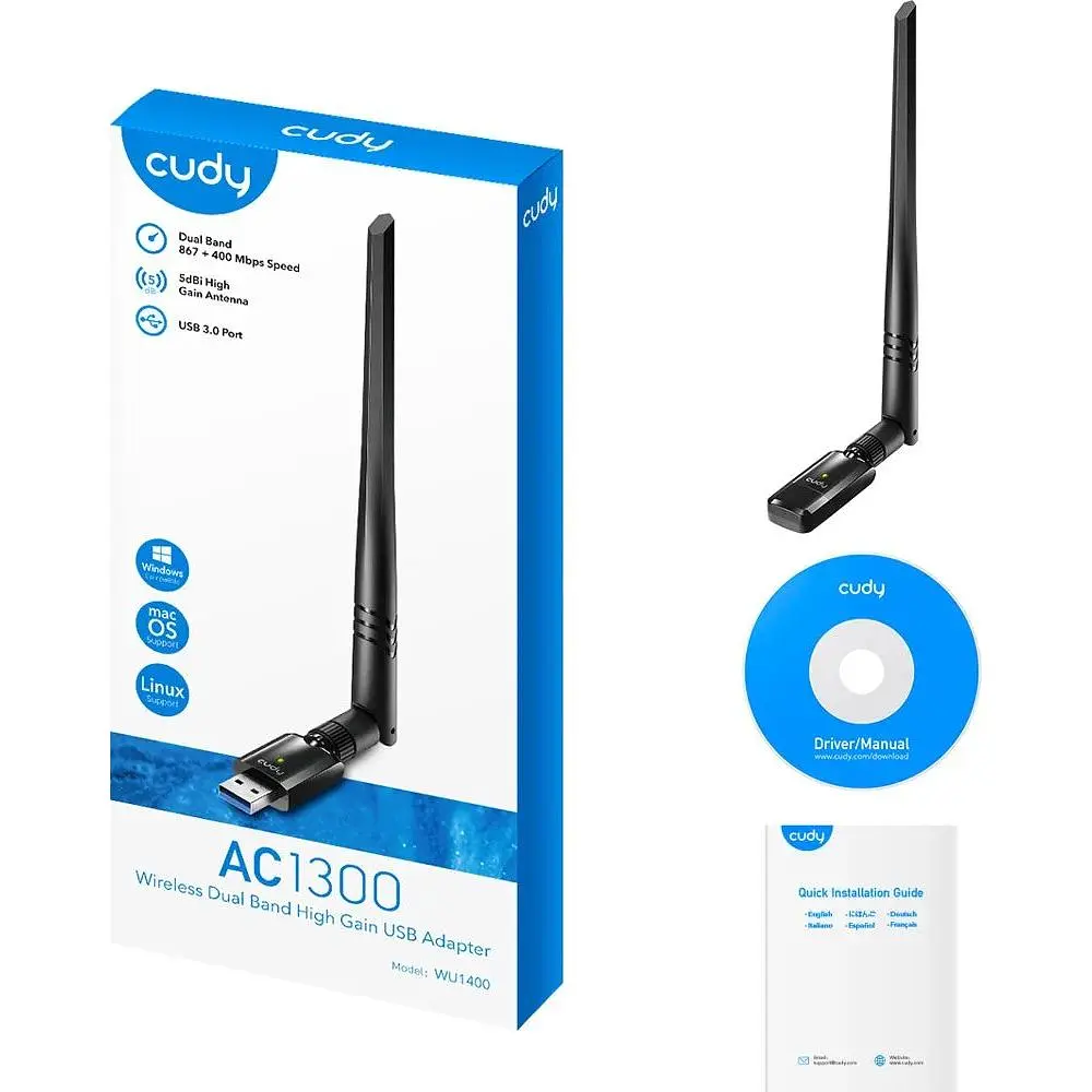 Адаптер WiFi Cudy WU1400, AC1300 Wi-Fi High Gain USB 3.0 Adapter - фото 6