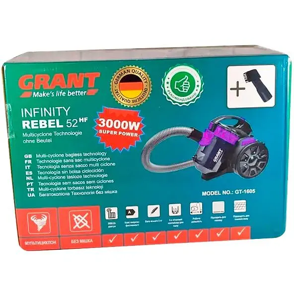 Пылесос Grandberg GT-1605 контейнерный без мешка для сухой уборки 3 л 3000W розовый (MM-3528_1025) - фото 2