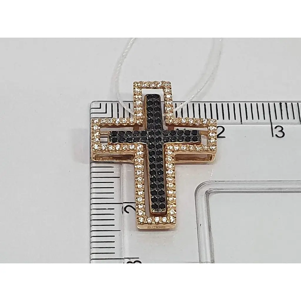 Золотий хрестик Родинні коштовності 2 в 1 з фіанітами. 141071_1 черн - фото 4