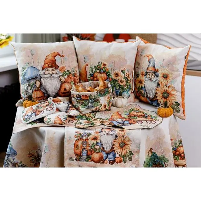 Подушка декоративна Прованс Гарбузові гноми з синім грибом гобеленова 45х45 см (36206) - фото 3