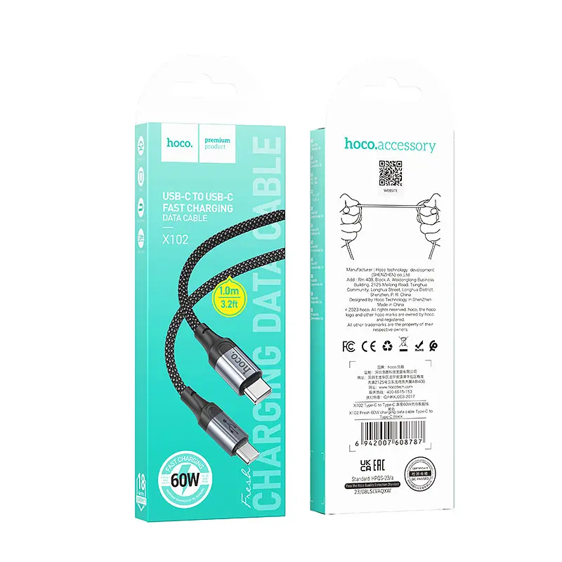 Кабель Hoco X102 Fresh 60W зарядный кабель Type-C to Type-C Черный - фото 2