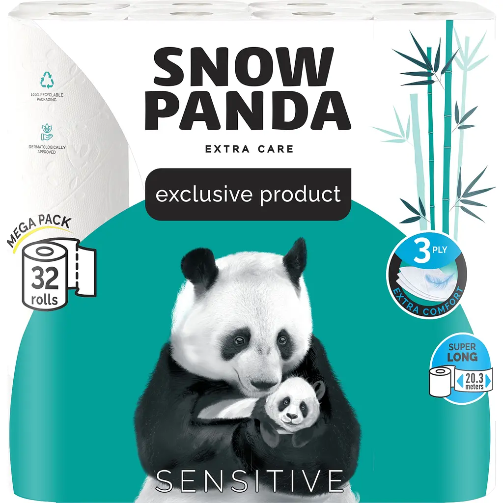 Туалетний папір Сніжна Панда Extra Care Sensitive Super Long тришаровий 32 шт - фото 2