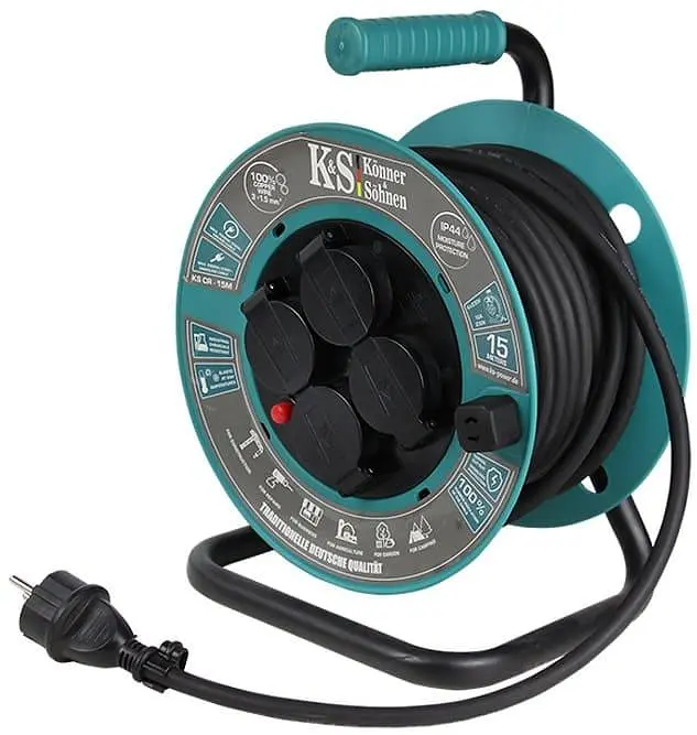 Мережевий фільтр KS CR-15M, 3000Вт, 4х16А/230В, 3х1.5мм, IP44, 3.2кг, на котушці, 15м, чорний (KSCR-15M) - фото 2