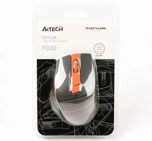 Миша A4Tech Fstyler FG30 2000dpi Grey/Orange, USB, Wireless - фото 6