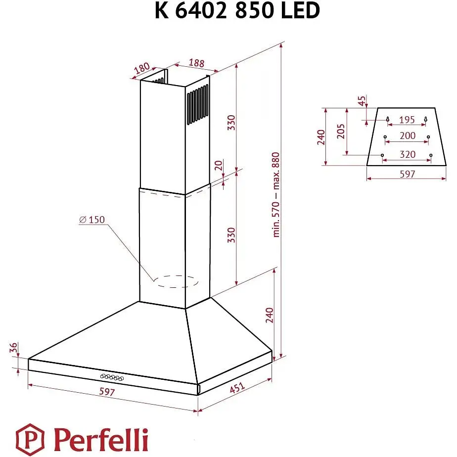 Вытяжка купольная Perfelli K 6402 WH 850 LED - фото 10