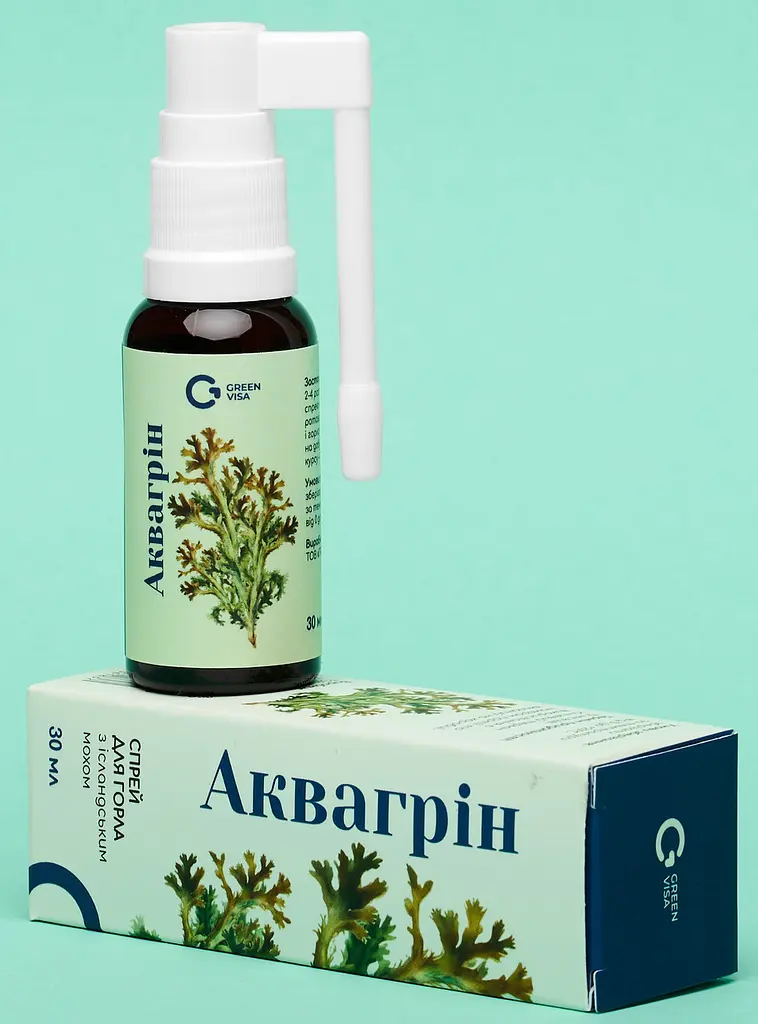 Спрей для горла "Аквагрін" 30мл., усуває запалення слизової оболонки горла і порожнини рота, Грін-Віза. - фото 4