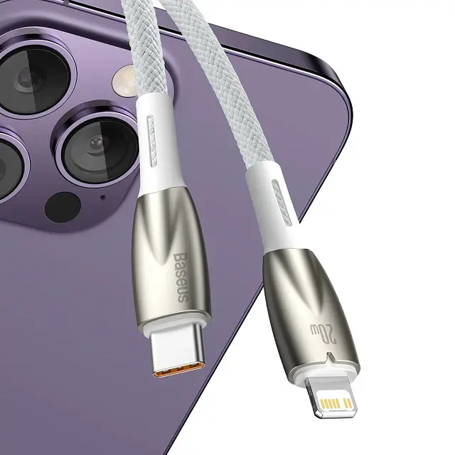 Кабель Baseus Glimmer Series Fast Charge USB-C to Lightning 1m белый (CADH000002) - фото 2