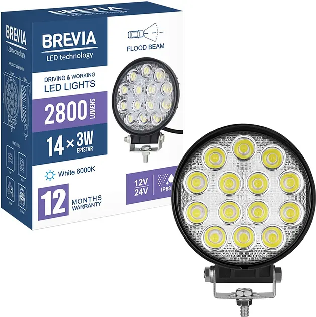 LED фара Brevia Flood Ближнє світло 10-30V 42W (14x3W) 2800Lm Алюмінієвий корпус IP68 (10651RFX1) - фото 8