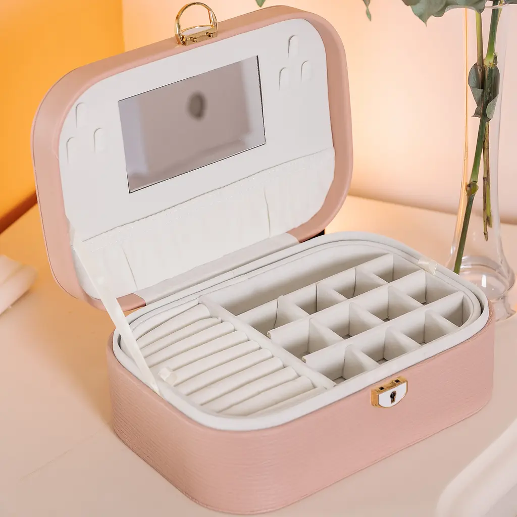 Скринька-органайзер для прикрас Yiwu із замком 26х18х9.5 см рожева HP-5-1P - фото 7
