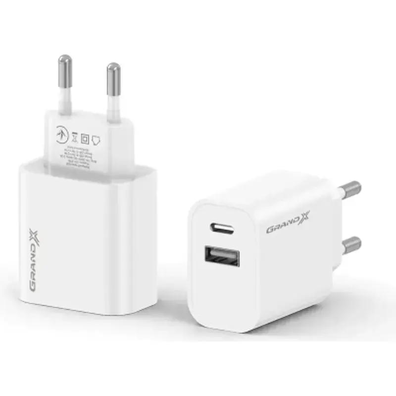 Зарядний пристрій Grand-X 1xUSB-C + 1xUSB 21W OCP white (CH-21W) - фото 2