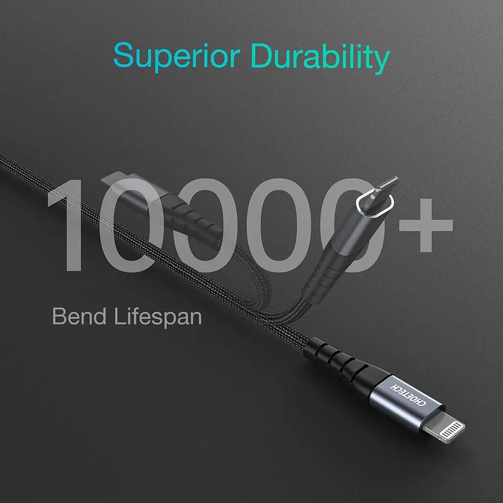 Кабель Choetech Lightning USB Type-C to Lightning 20W 1.2m Black (IP0039-BK) - фото 3