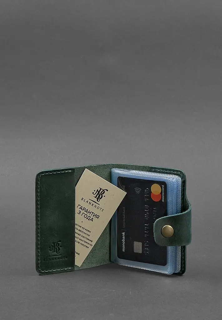 Шкіряний кард-кейс 7.1 (Книжечка) зелений Crazy Horse - фото 3